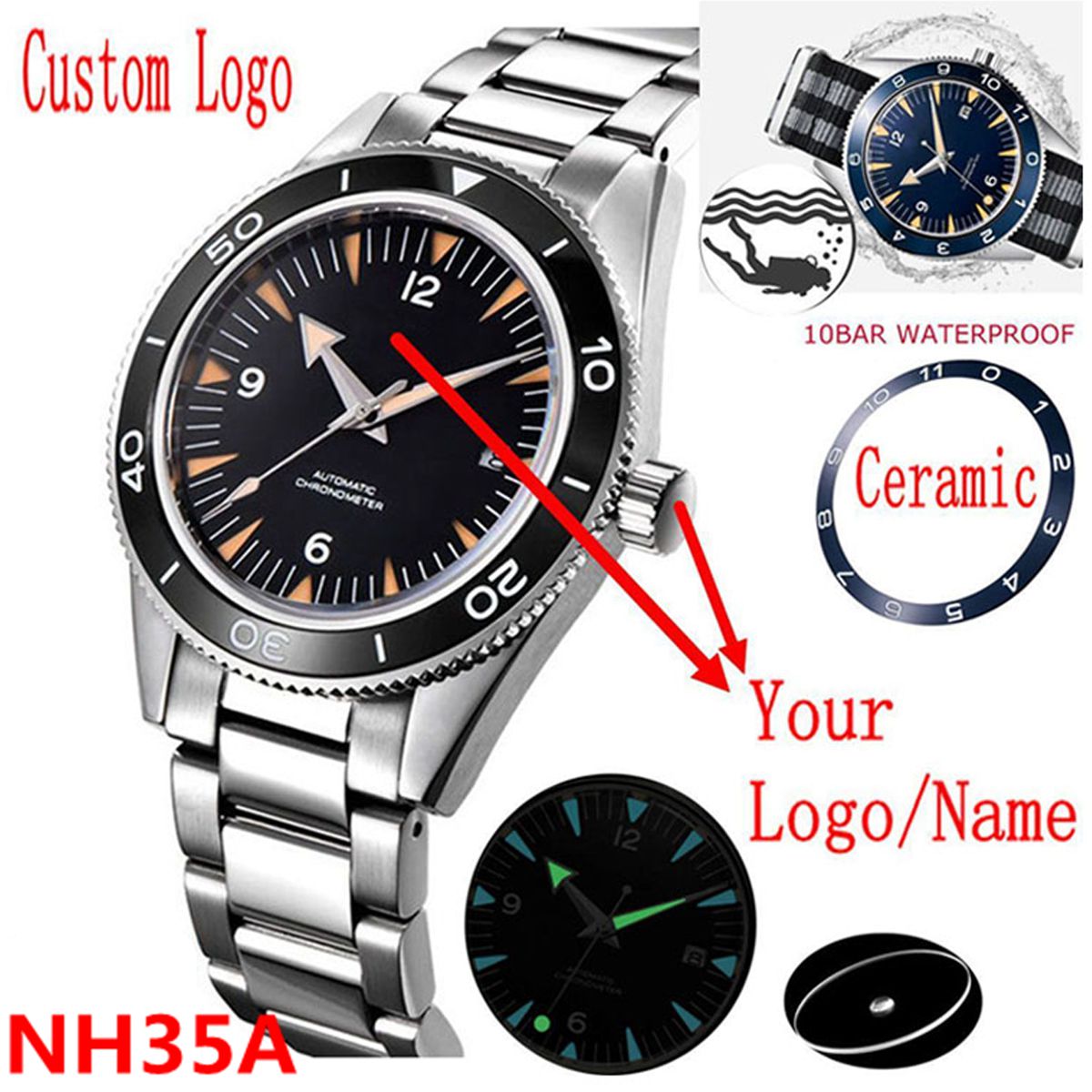 Watch Bezel Insert - Logo Kustom NH35 Jam Tangan Pergerakan