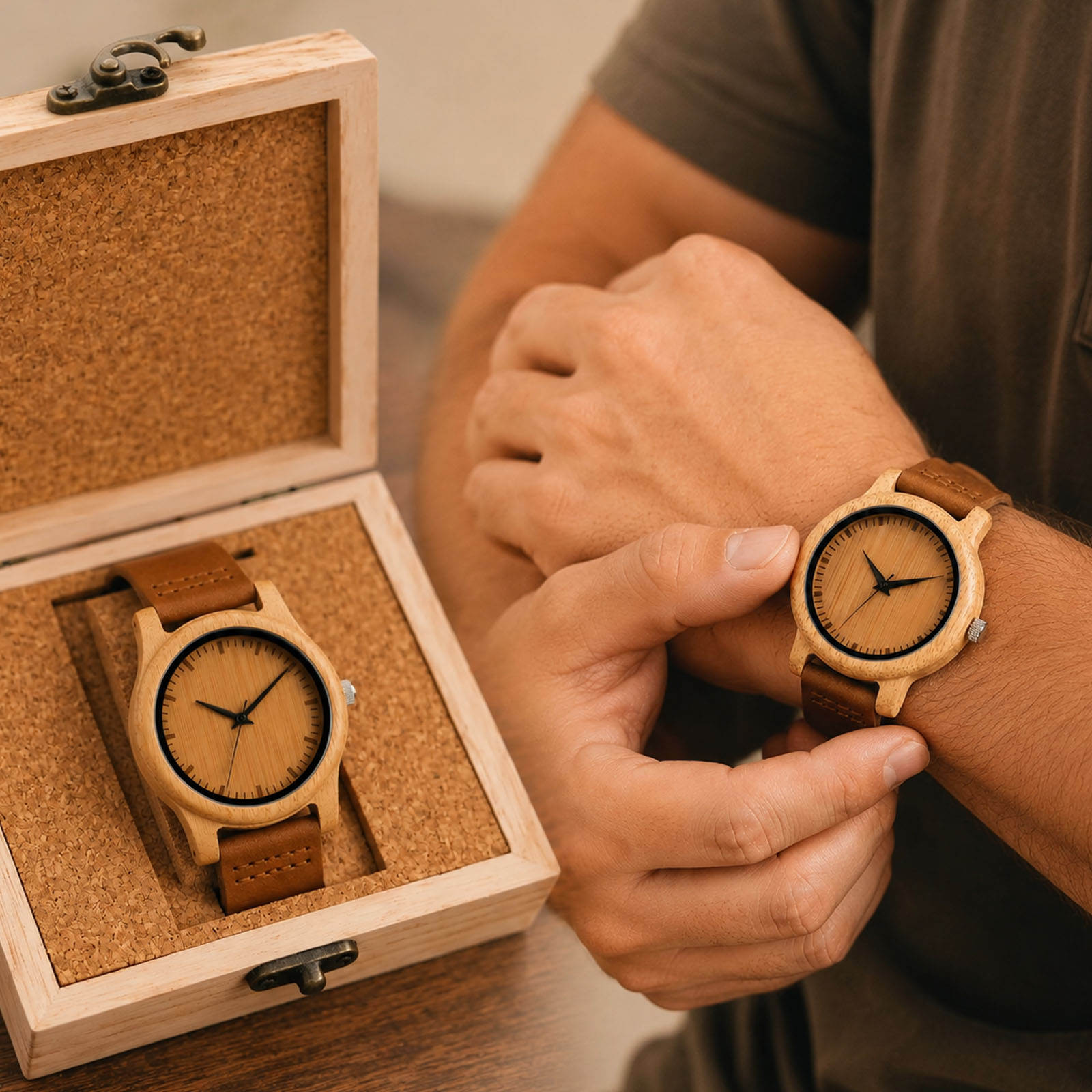 Couple Watches Smartwatch - Jam Tangan Berkualitas Tinggi Casing Bambu