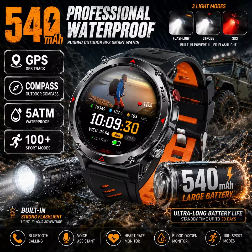Altimeter Compass Watch - Jam Tangan Pintar GPS Militer 540MAh