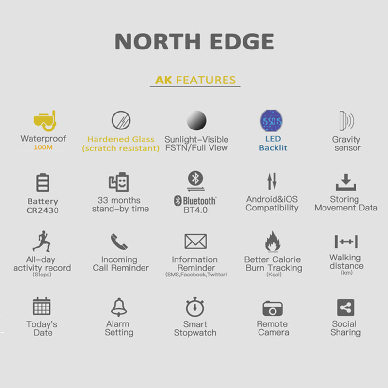 NORTH EDGE AK 100M Jam Tangan  - Smartwatch Digital Watches For Men ulasan dan harga